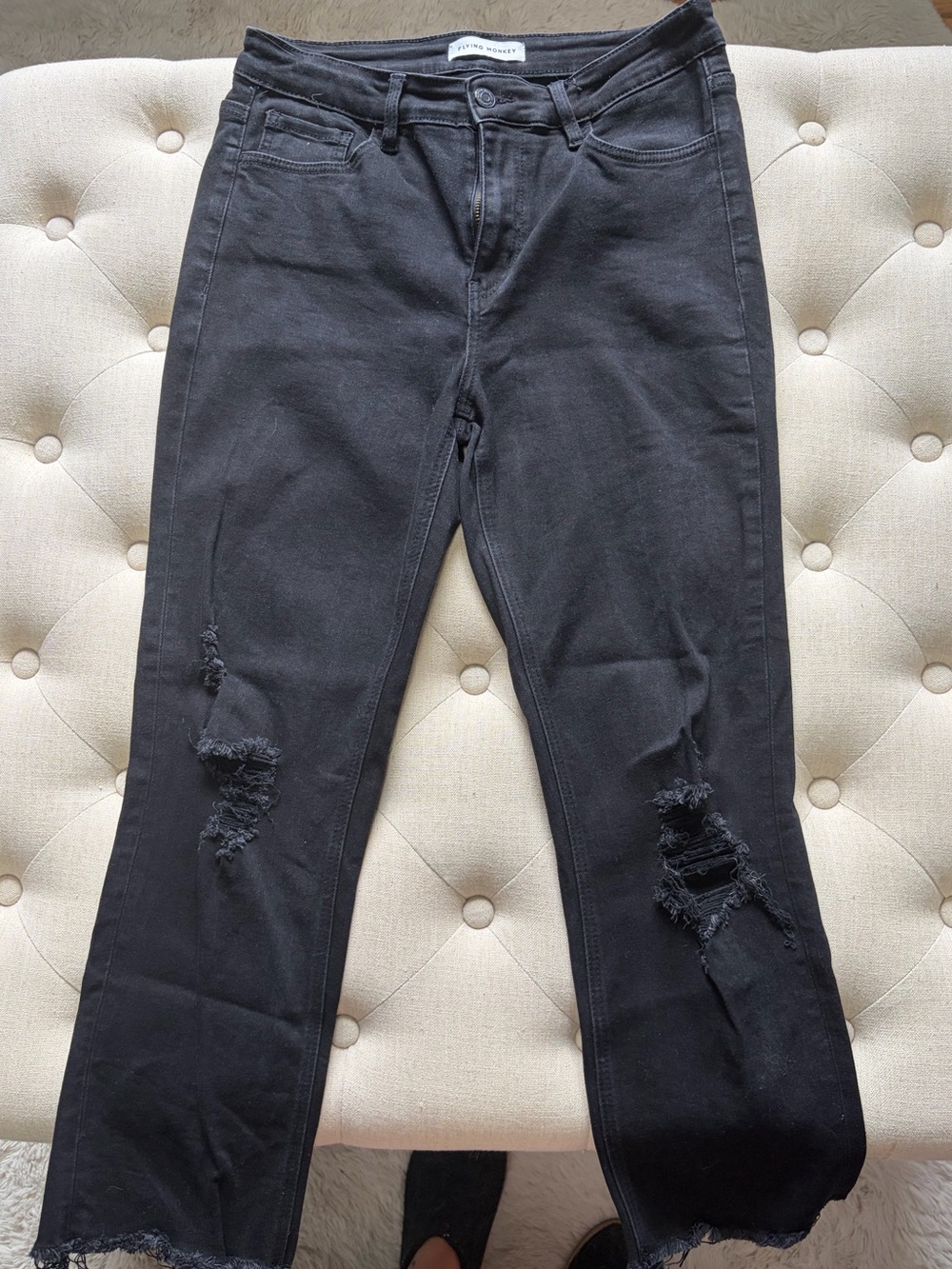 Women’s Flying Monkey Black Straight Distressed Jeans with elastane- size 29